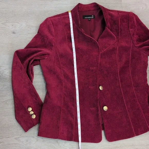Laura Petites Burgundy Velvet Women's Blazer Size 12 - Picture 13 of 13